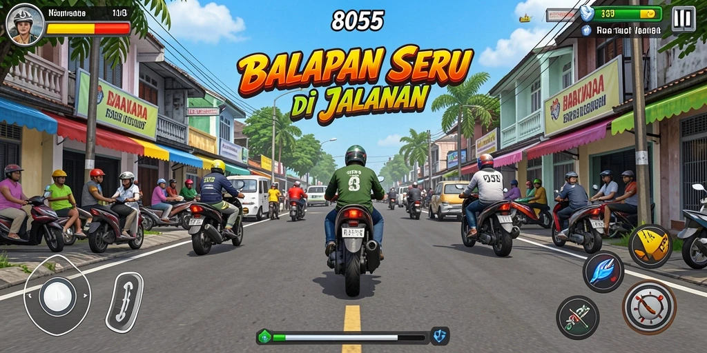 Tampilan gameplay <strong>8055</strong> yang mendebarkan di trek balapan.