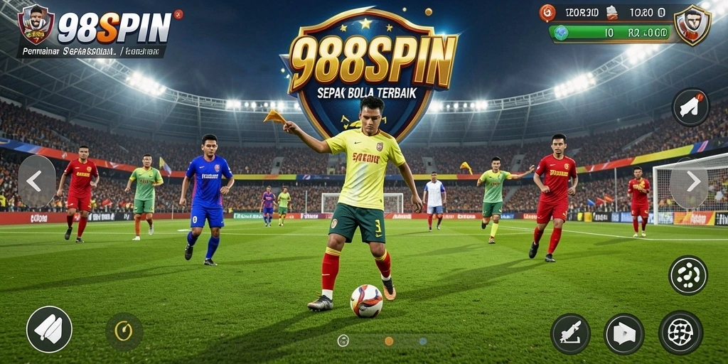 Screenshot dari gameplay 988SPIN yang menampilkan aksi sepak bola yang seru.
