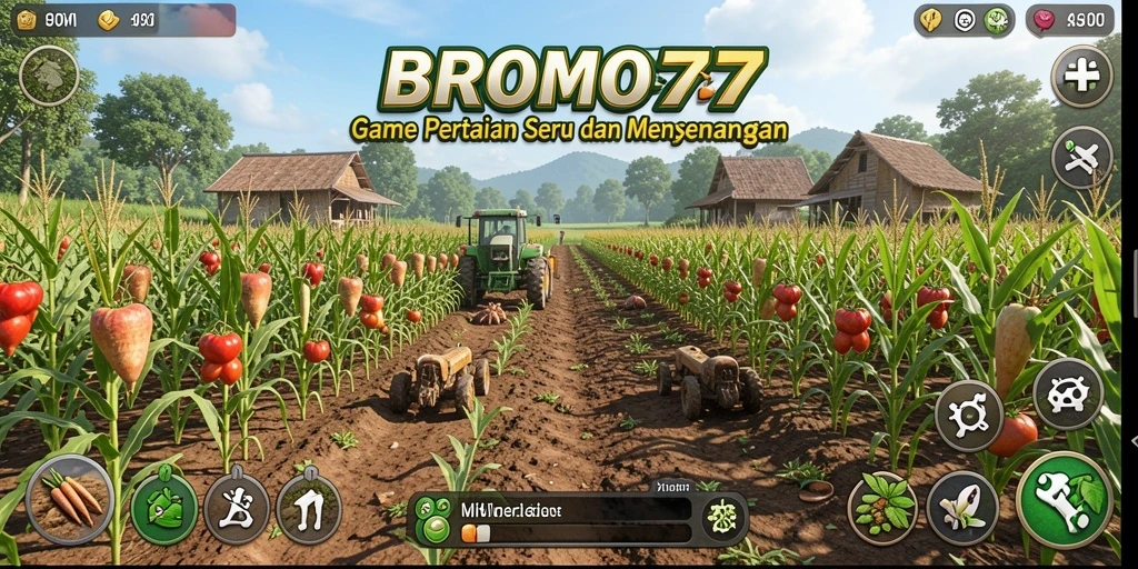 Tampilan permainan BROMO77 dengan kebun yang indah dan berbagai tanaman.