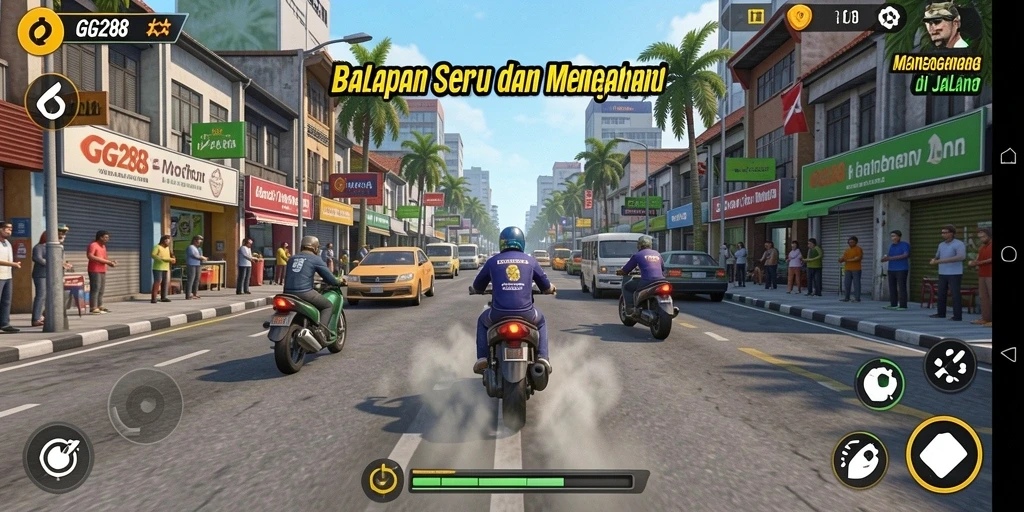 Tampilan gameplay GG288 yang mendebarkan dengan balapan penuh aksi.