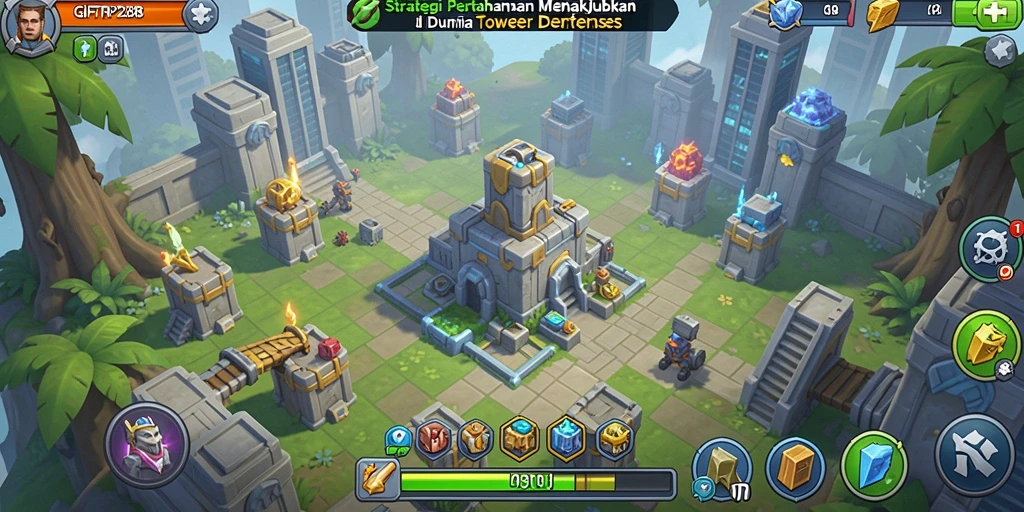 Tampilan gameplay menara pertahanan yang seru dan menantang.