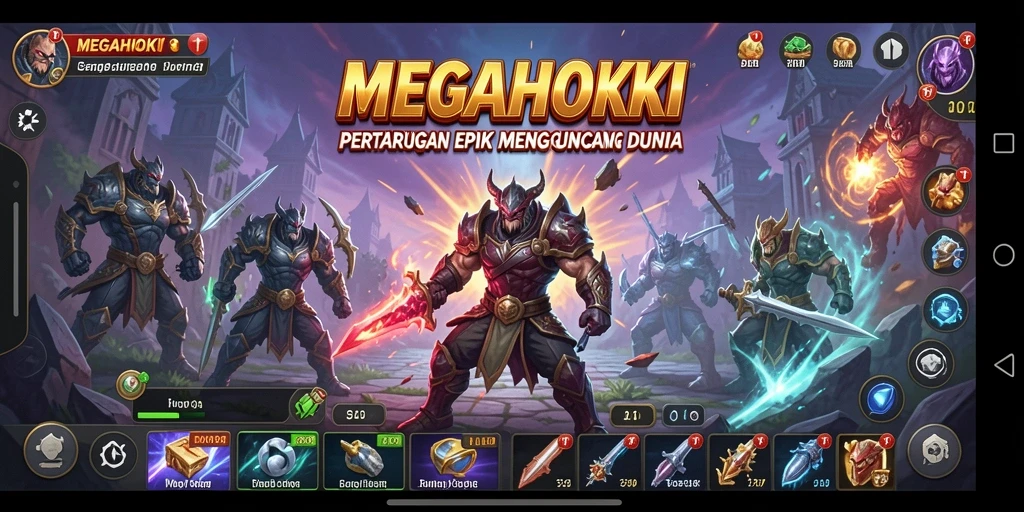 Gameplay seru di arena pertarungan MEGAHOKI.
