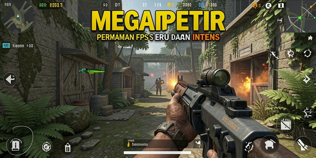 Tampilan gameplay intens dalam MEGAPETIR dengan aksi FPS yang seru.