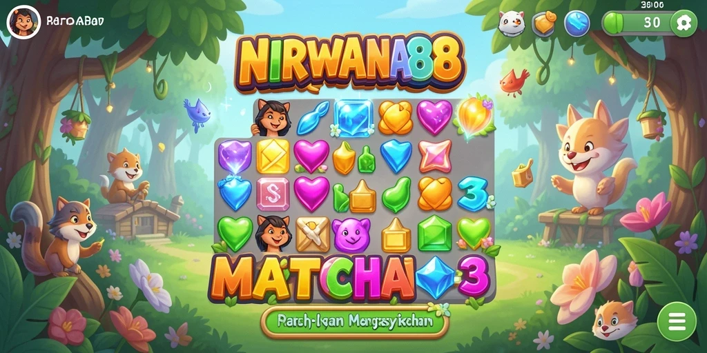 Tampilan gameplay seru dalam NIRWANA88 dengan tantangan Match-3.