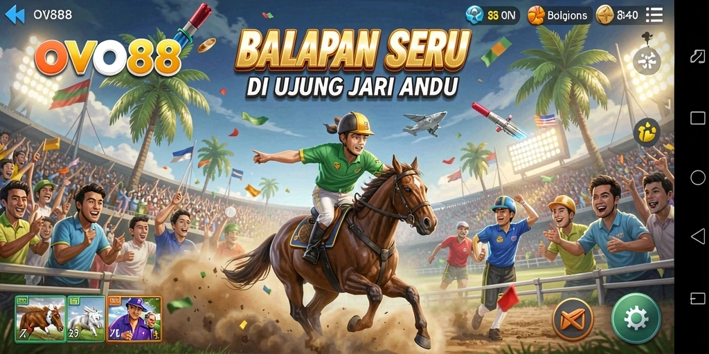 Gambaran gameplay OVO88 yang penuh aksi balapan cepat.