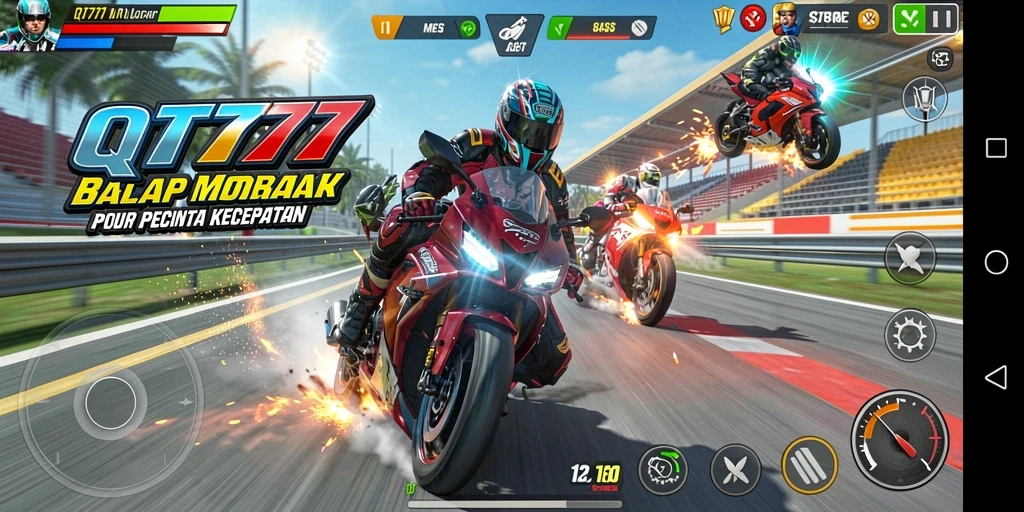 Tampilan gameplay <strong>QT777</strong> yang menarik saat balapan motor.