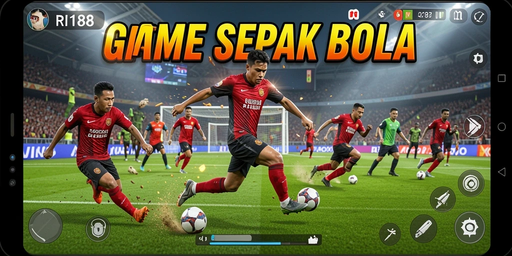 Screenshot utama RI188 menampilkan aksi seru permainan sepak bola.