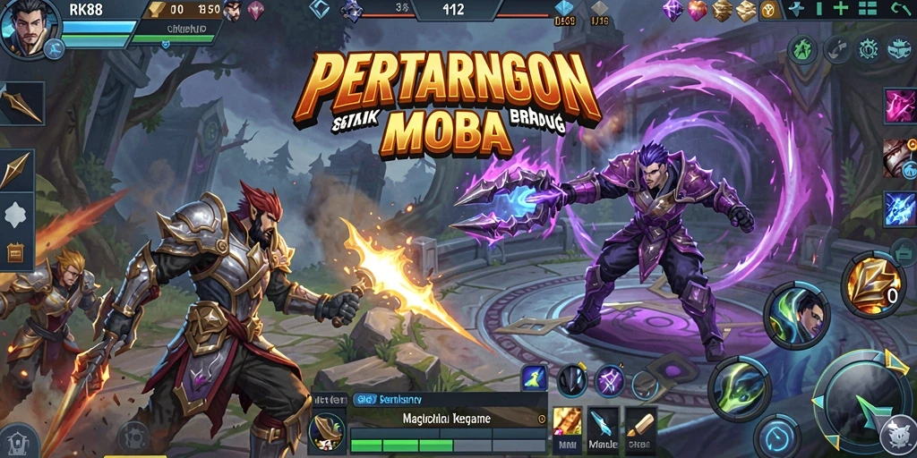 Gameplay seru dalam pertarungan MOBA yang intens.