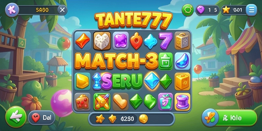 Tampilan gameplay TANTE777 dengan aksi mencocokkan item yang menarik.